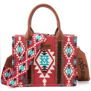 Wrangler Red and Brown Tote Bag comes with matching card holder